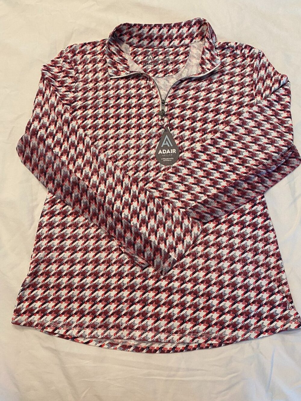 Adair Active Eden Quarter Zip Athleisure Red/White/Black Houndstooth NWT Size L